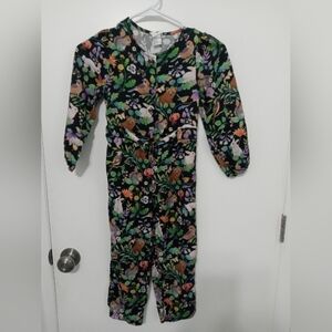 H & M X Whooli Chen Girl's.Size 6 Forest Animals & Flowers Jumpsuit Tie waist